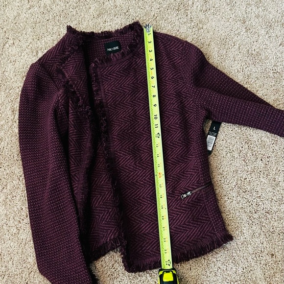 NWT NIC+ZOE Burgundy Frayed-Trim Tweed and Knit Mixed Blazer, Size Large - Picture 13 of 16